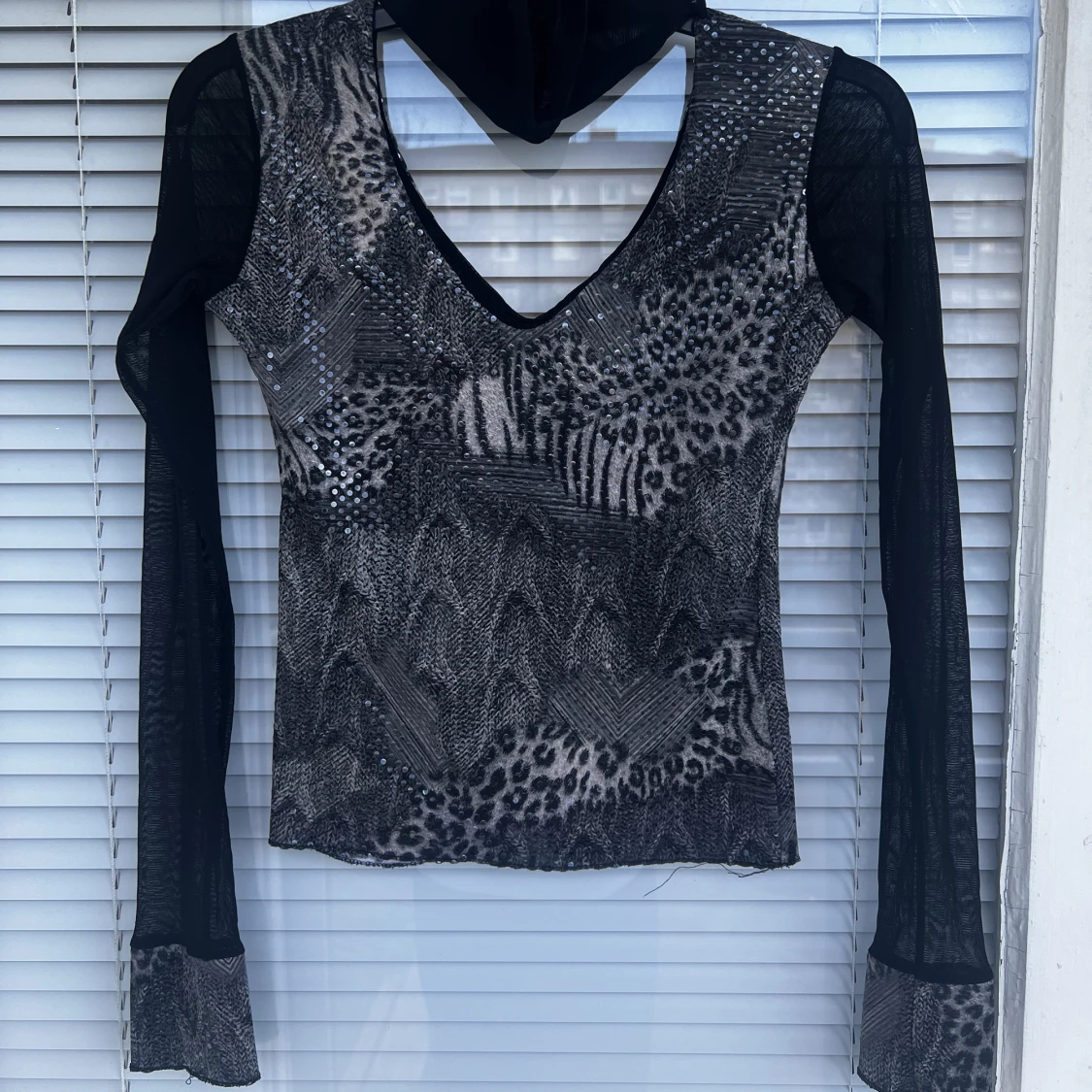 Vintage meshtopp top spets djurmotiv turtleneck polotröja - 90