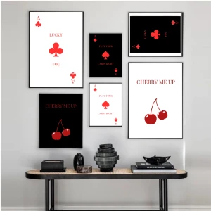 Posters - Black & white collection ❤️🖤 LUCKY YOU - Finns i svart & rött, vitt & rött ❤️ PLAY  YOUR CARDS RIGHT - Finns i svart & rött, vitt & rött ❤️ CHERRY ME UP - Finns i svart & rött, vitt & rött ❤️ Se prislista för mått & priser