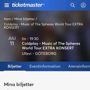Måste tyvärr sälja min Coldplay biljett för deras konsert i Göteborg den 11 juli, eftersom jag inte kan få ledigt från jobbet den veckan :/