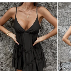 Svart vringad volang klänning  - Intressekoll på min älskade klänning från Shein. Väldigt lik zara klänningen absolut lika snygg men säljer då jag har båda! 💞