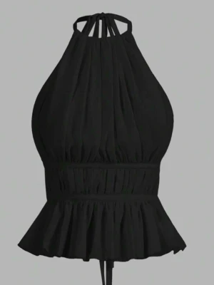Svart halterneck topp med volang - Snygg svart halterneck topp med volangkant.