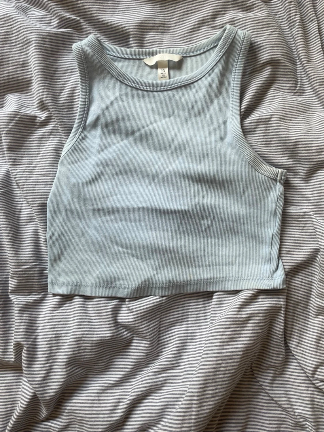 Ljusblå ribbad croppad linnetopp H&M - 3