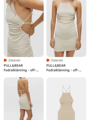 Beige kort klänning från pull&bear - Säljer en beige kort klänning med smala axelband och snygg snörning i ryggen från pull&bear 