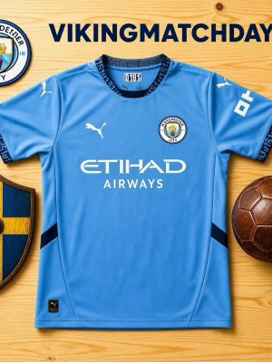 Manchester City matchtröja Puma - Snygg ljusblå Manchester City matchtröja från Puma med klubbmärke på bröstet och Etihad Airways-logga framtill. Tröjan har korta ärmar, rund hals och mörkblå detaljer vid ärmslut och sidor. Perfekt för fotbollsfans och träning.