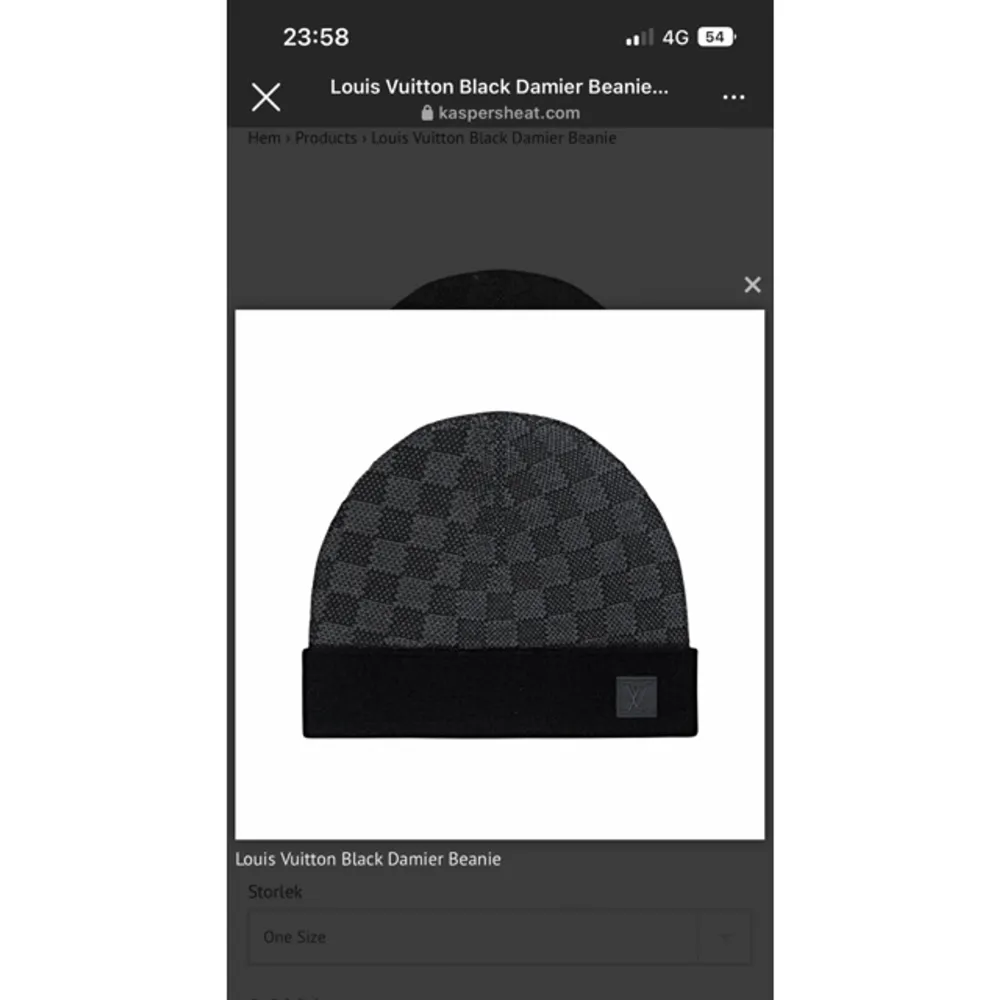Louis Vuitton Black Damier Beanie Skick: 9/10 Kvitto finns. Accessoarer.