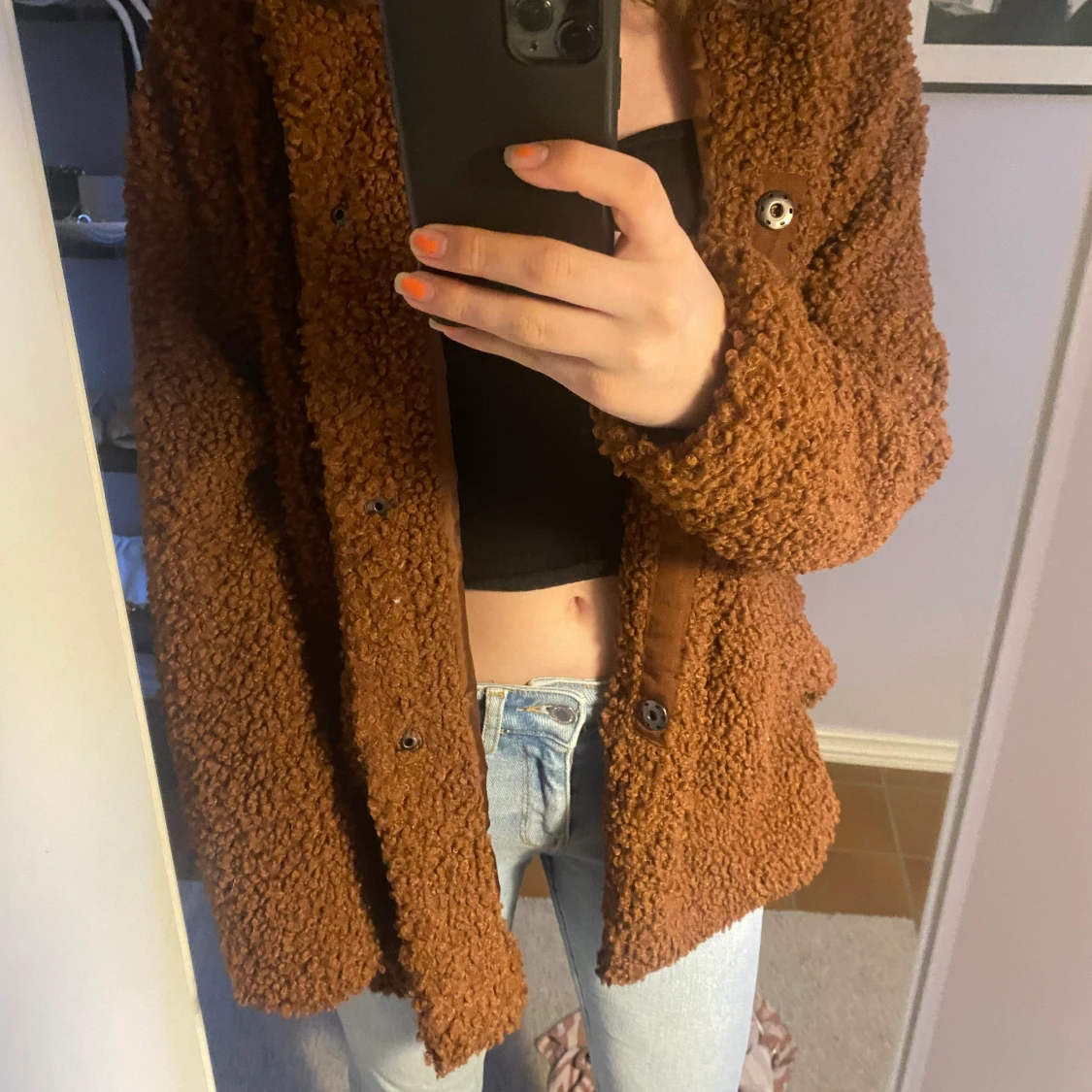 Brun teddyjacka  - 90