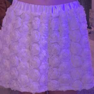 Jätte fin vit kjol med vita blommor. säljs då den är får liten och inte kommer till användning.