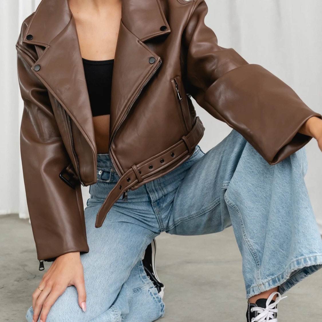 Brun skinnjacka  - 90