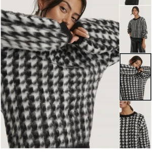 Hundtandsmönstrad stickad tröja - Säljer den skönaste stickade tröjan från NAKD! Storleken är Xs men skulle säga att den sitter som en S❤️