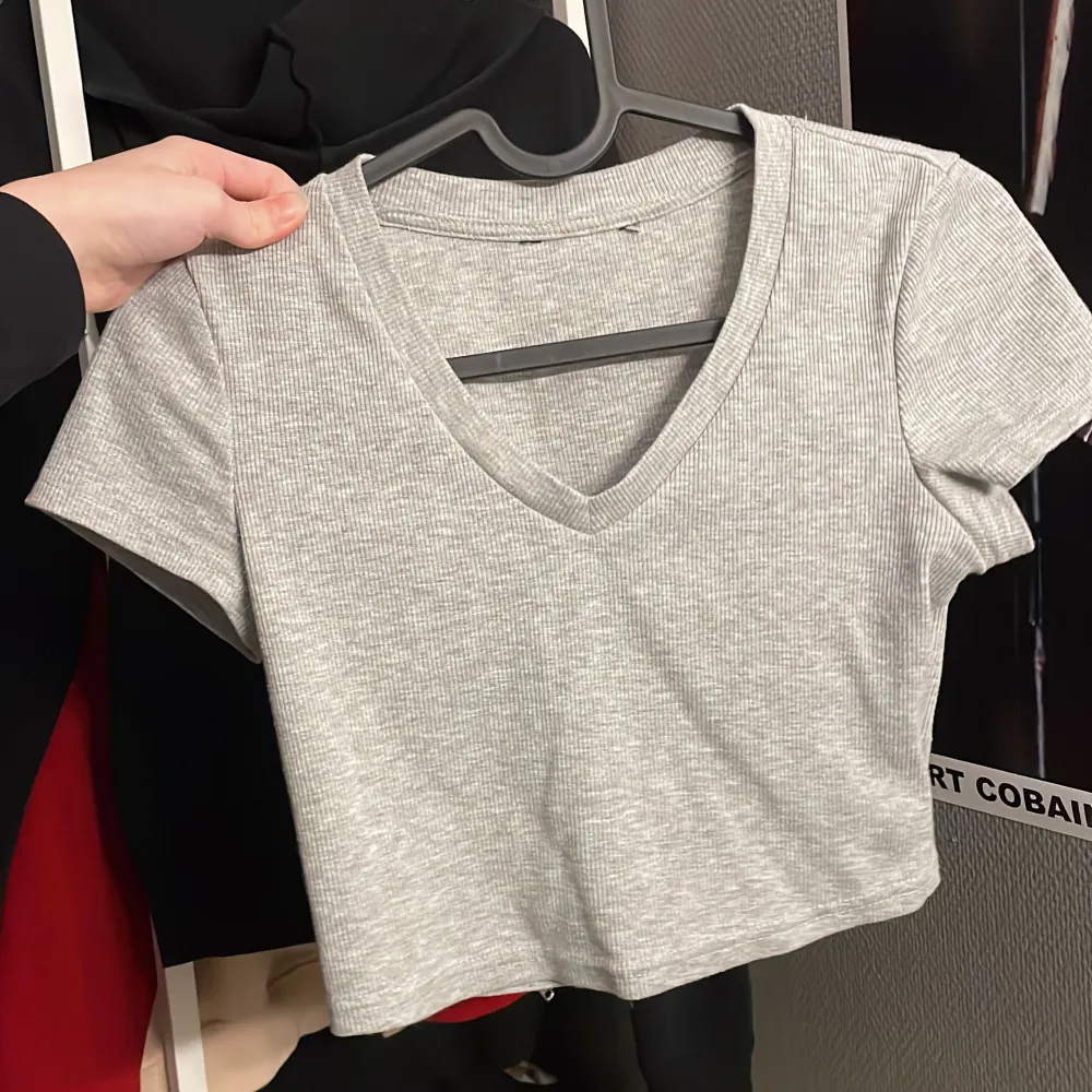 söt simple grå croptop från shein, har inte använt så mycket så är som ny. den sitter fint på :) använd gärna 