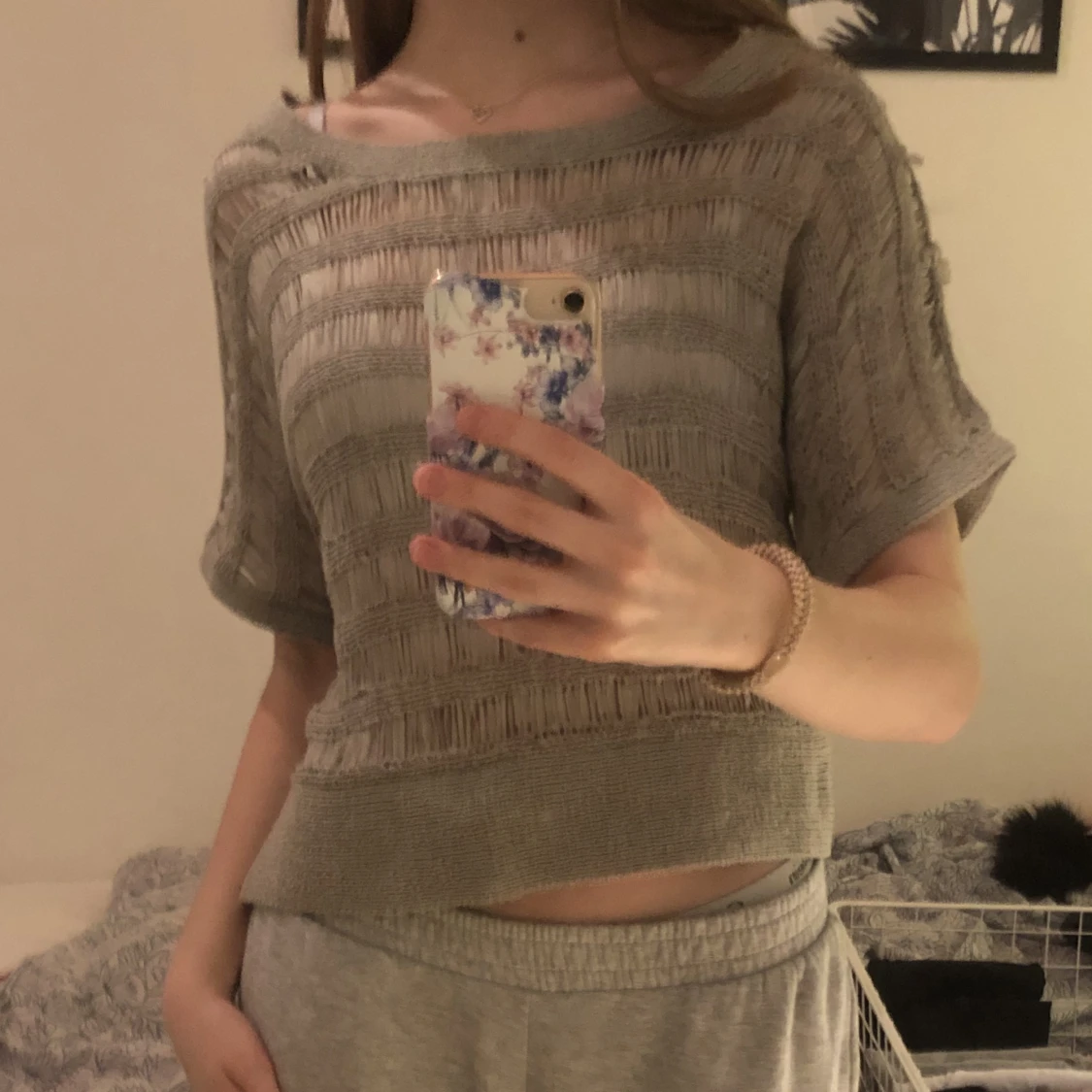 Grå stickad tröja - 90