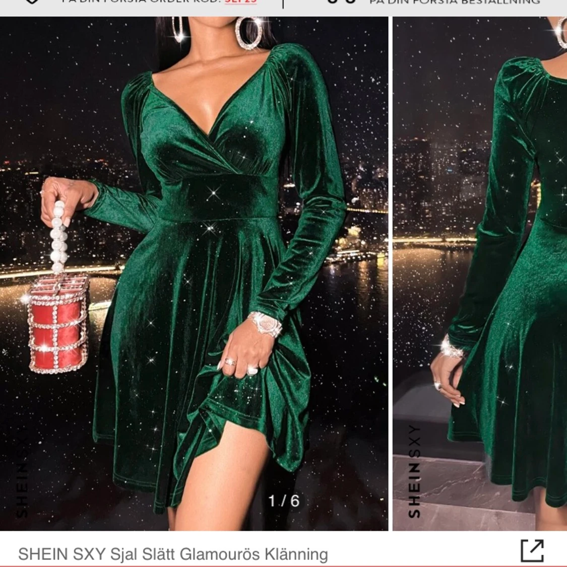 Mörkgrön glittrig klänning Shein