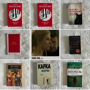 säljer pocketböckerna:  Norwegian wood (SÅLD) Kafka på stranden (SÅLD)  Desire - Haruki Murakami (SÅLD) Gone Girl - Gillian Flynn (SÅLD) Pride and prejudice - Jane Austen (SÅLD)  Livet efter dig - Jojo Moyes