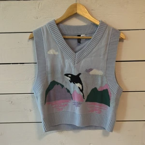 Söt vest  - Söt vest med en späckhuggare på. Väldigt pastel och kawaii. Endast använd en gång. Kan mötas upp. Står XXS men är väääldigt oversize så mellan XXS-S 