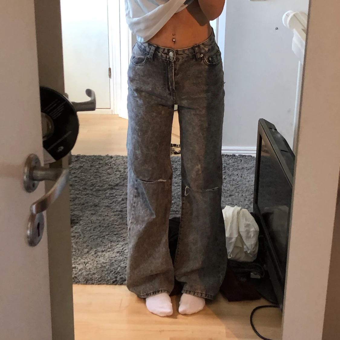 Grå håliga jeans - 90