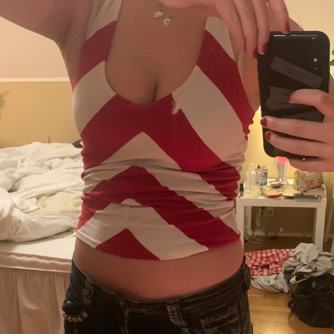 Röd/vit halterneck - 90