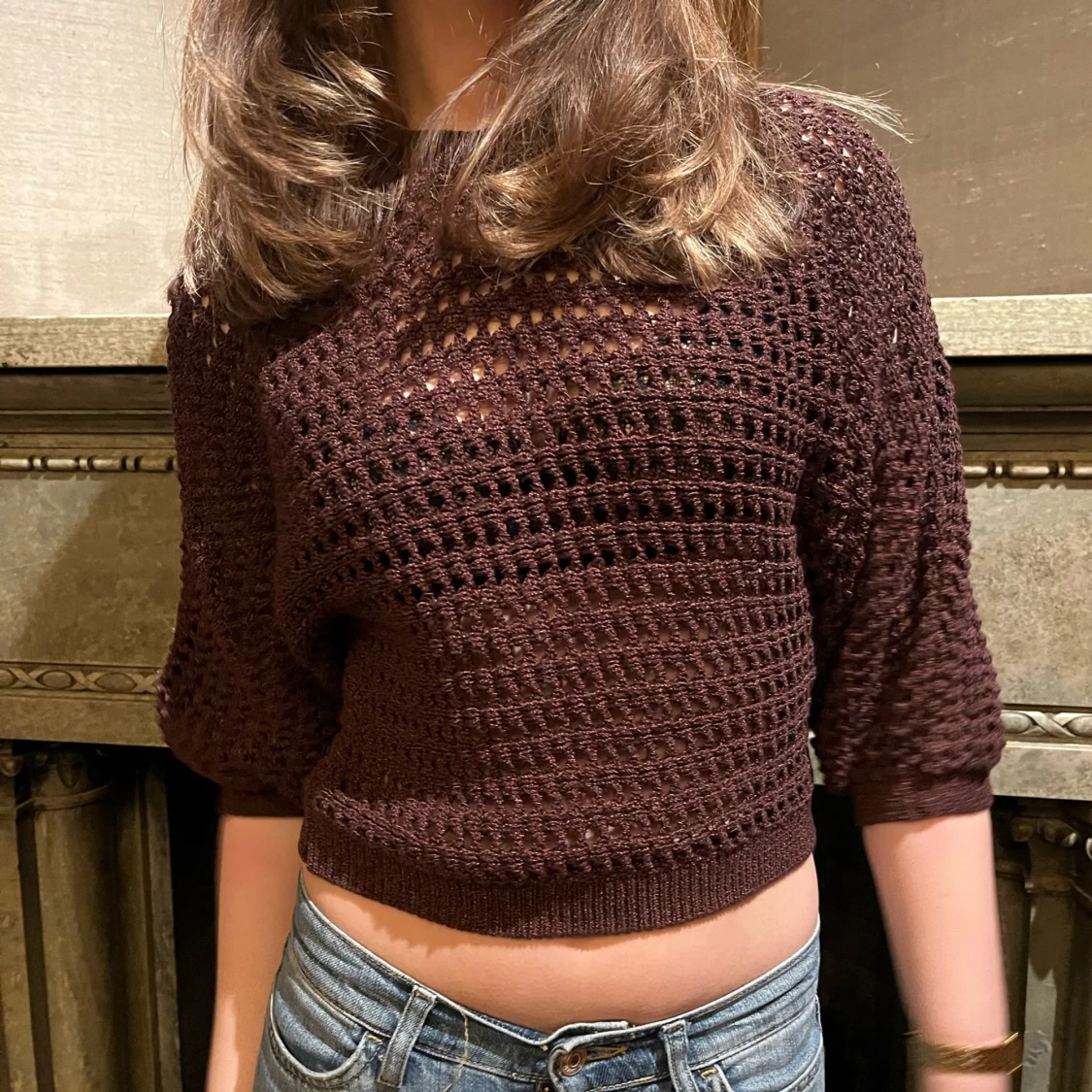 Brun stickad T-shirt  - 90