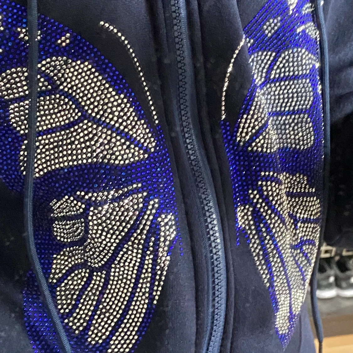 Marinblå glittrig fjäril zipup  - 90