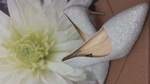 Klavkskor storlek 40 - Silver klackskor i storlek 40. De är använda en enda gång på bröllop i 3 timmar så är nästan nya. Väldigt bekväma och sköna att gå i. Klackhöjden är 7cm. 