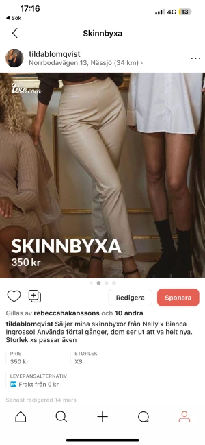 Skinnbyca - Säljer dessa fina skinnbyxor från Nelly x Bianca Ingrosso 