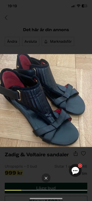 Zadig & Voltaire sandaler 38 - 100% läder  Nyskick  Svart/röda 