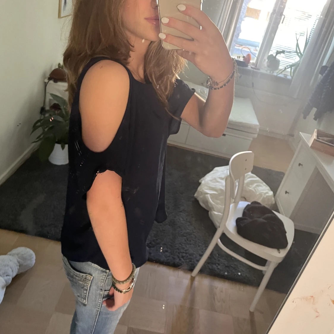 Blå kortärmad blus - 91