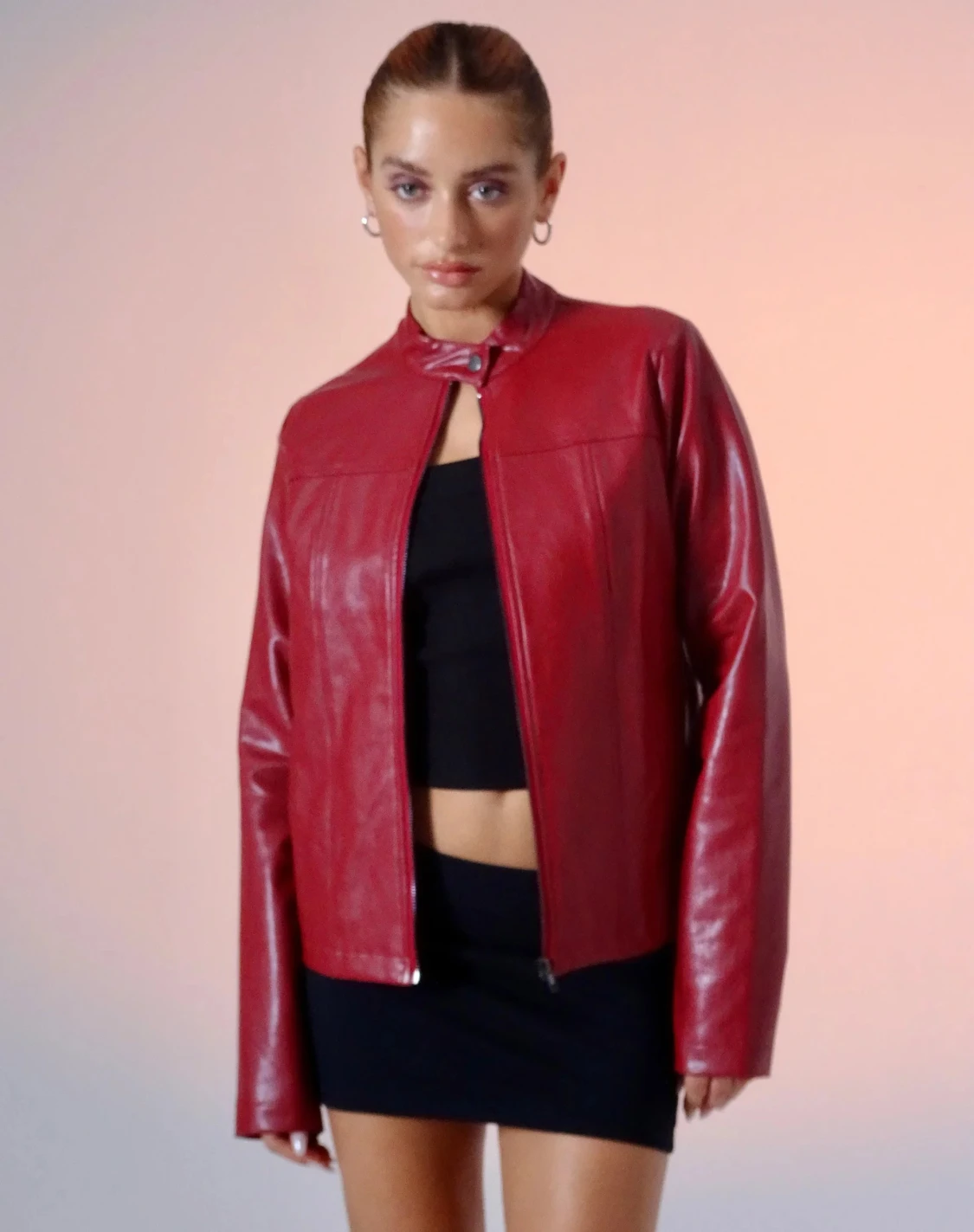 Olivia Jacket in PU Blood Red leather(läderimitation)