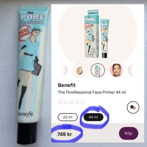 Benefit pore proffional primer 44ml  - Nypris 750 testat 1 gång därmed priset. JÄTTE bra primer vara att jag inte har superstora porer eller super oljig hud. Har rätt torr hud så kommer inte till användning! Super populär produkt och den har vunnit massa priser. ❤️ 44 ml produkt kvar!!