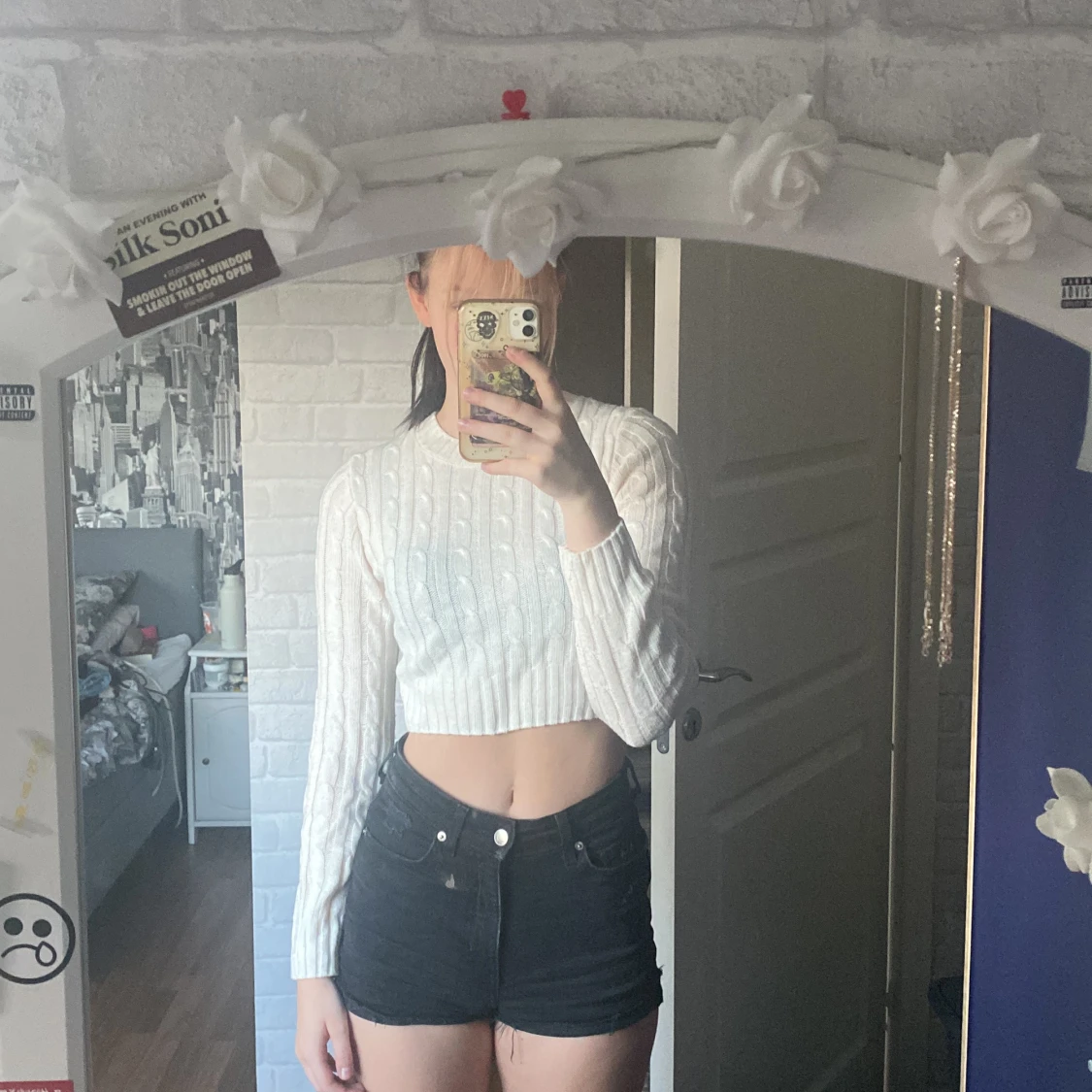 stickad cropped långärmad - 91