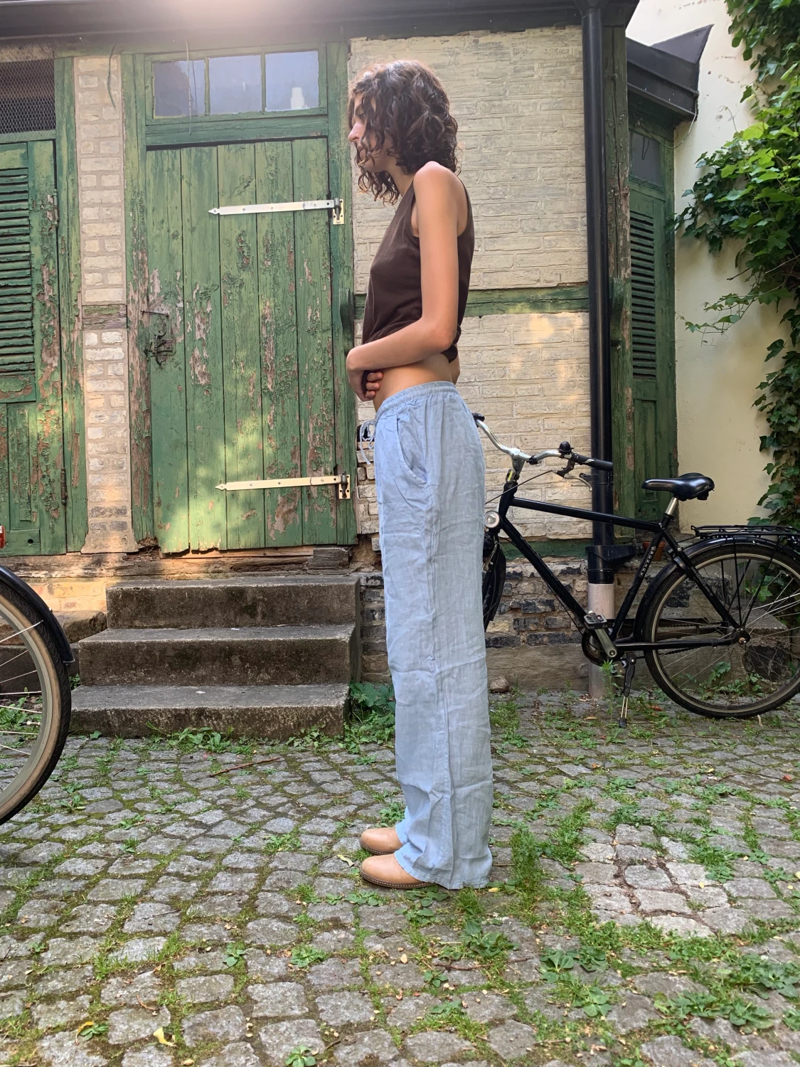 Ljusblå linnebyxor  - 90