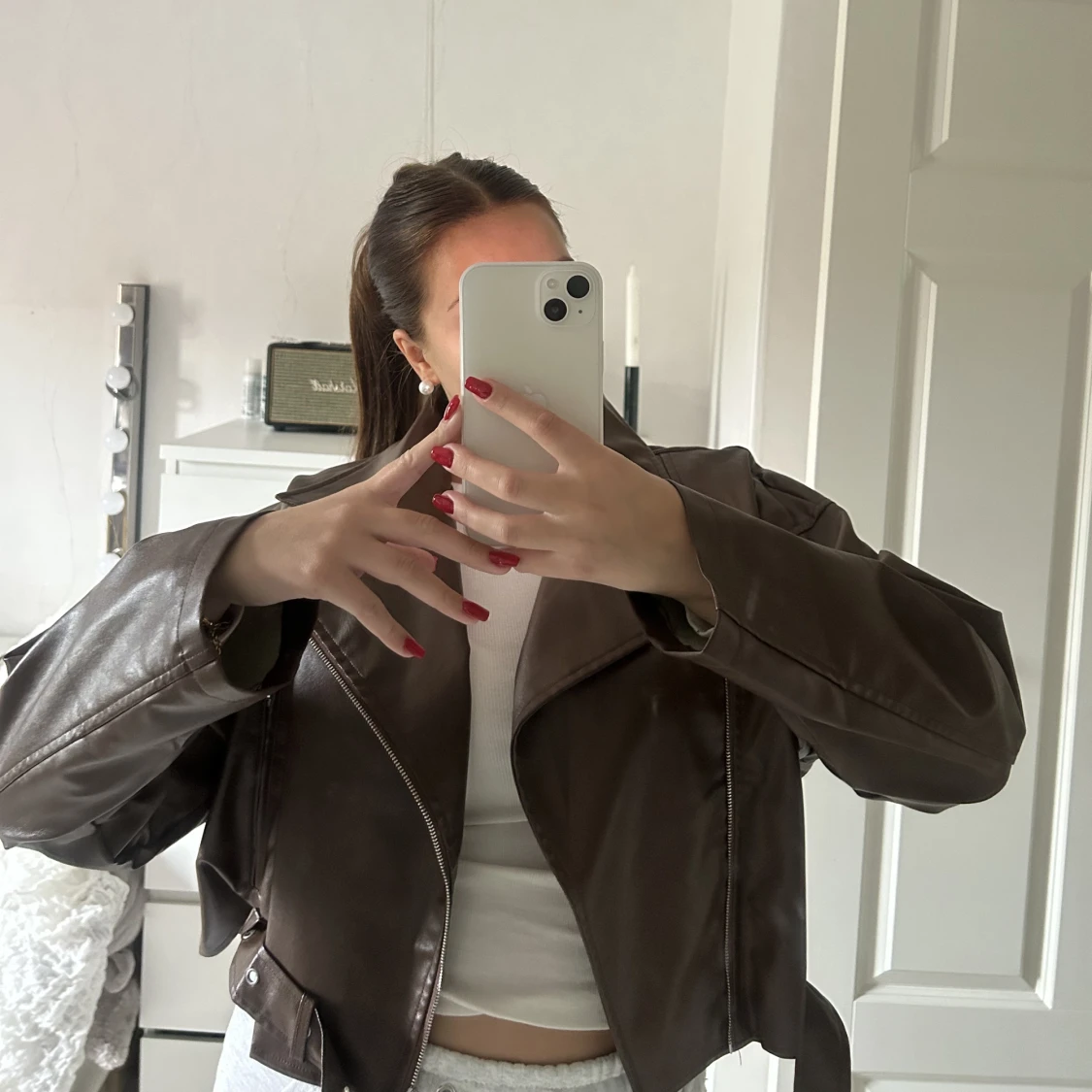 Brun skinnjacka - 90