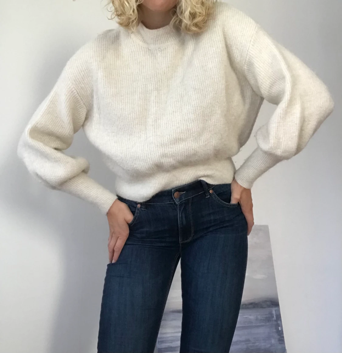 Stickad vit tröja - 90