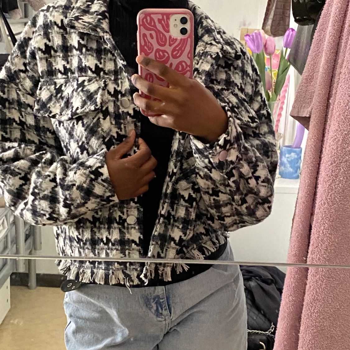 Hundtandsmönstrad skjortjacka  - 91