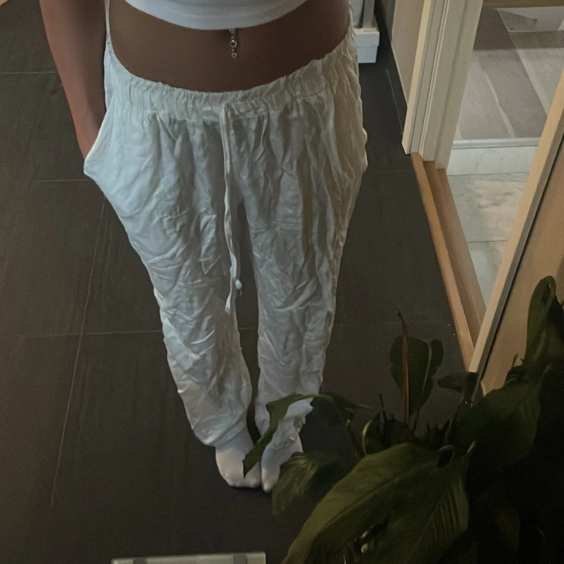 Satin byxor lågmidjade