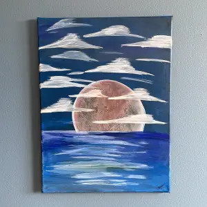 Konstverk av en måne. Signerad av konstnären.
