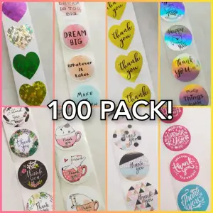 100 PACK Klistermärken Stickers Thank you fördelat på 8 sorter