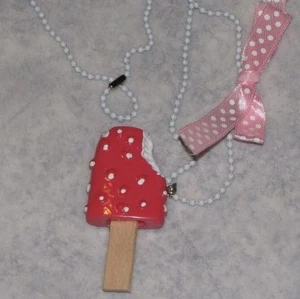 Nytt Halsband rosa glass + rosett sommar smycke - Nytt kawaii-halsband med rosa pinnglass + söt rosett