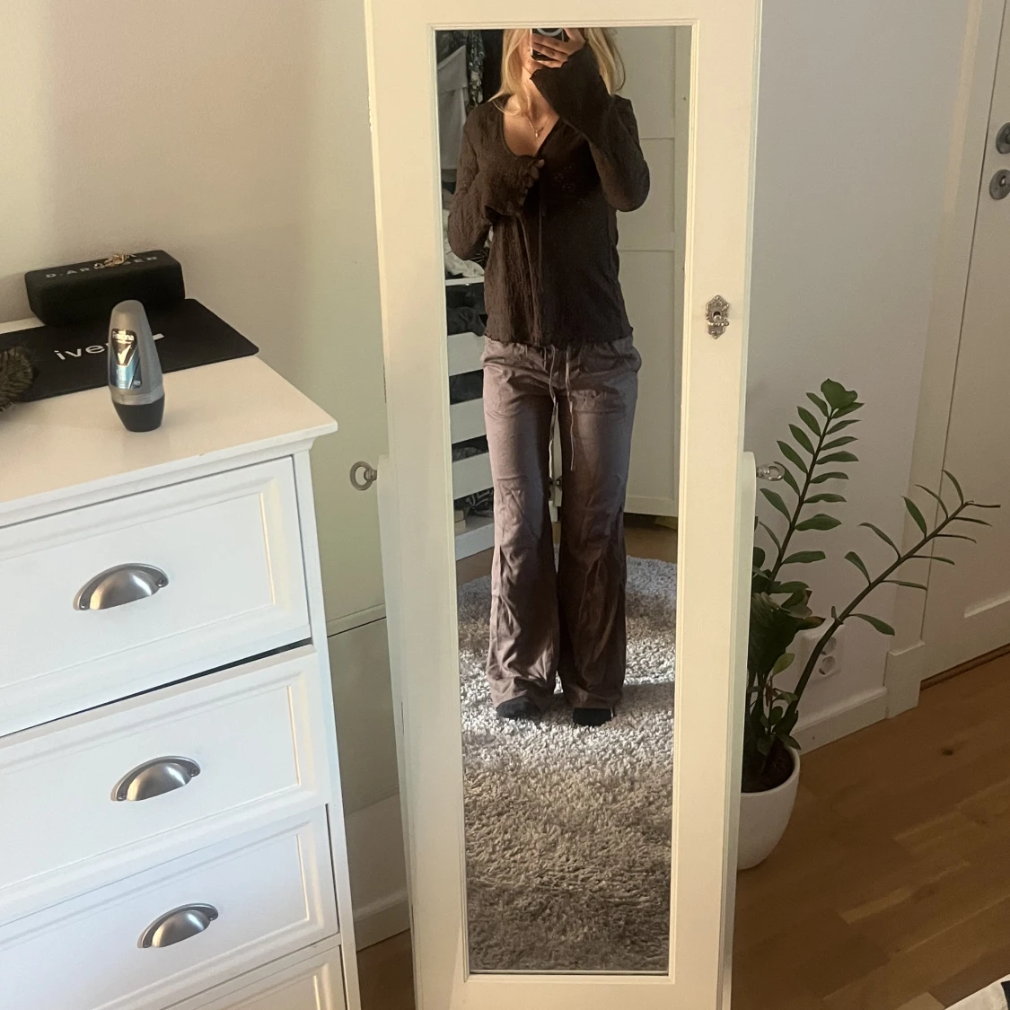 Linnebyxor gröna lågmidjade - 90