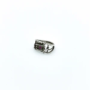 Signet ring in silver 925 - Signet ring in silver 925 with red zirconia gemstone & oxidised finish Size 20  Message for size adjustments    Handmade in Stockholm, Sweden