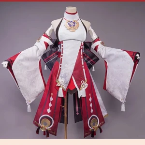 Yae Miko Cosplay + Peruk💓 - Cosplay är från Uwowo.cosplays och har bara använts 1 gång hemma💞 Allt följer med förutom 1 av örhängena eftersom det råkade gå sönder😭se bild 3 för allt som följer med:)💞Storlek M, peruk ingår i priset. Original priset med peruk var runt 1377 kr + frakt 