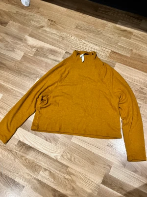 Stickad tröja - Jätte fin (när den sitter på) stickad tröja. håller värmen bra men inte för varm. lite senapsgul i färg. 