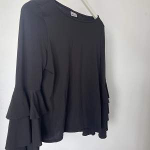 En gullig svart blus/tröja från Gina Tricot med volanger på ärmarna. Knappt använd och i mycket bra skick 💗 Har ingen bild på! 