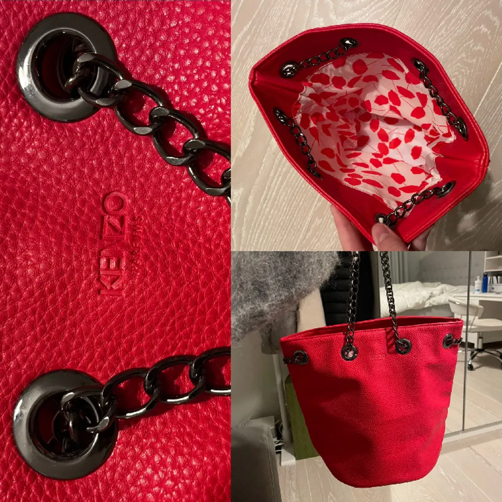 Röd väska i läder från Kenzo. Nypris är typ 2000. Den är helt oanvänd!! Inga defekter!❤️❤️. Väskor.