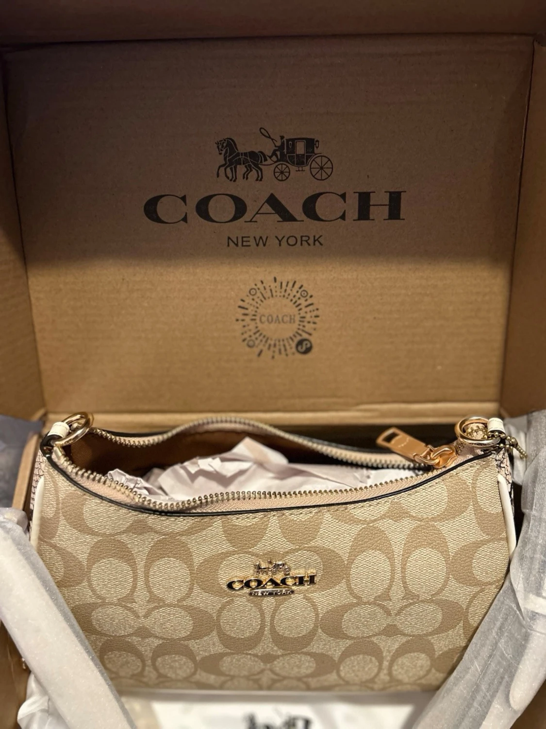 Coach Signature Shoulder Bag Beige/Vit - 3