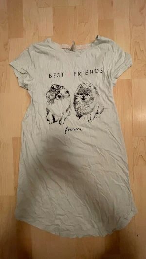 Ljusgrått nattlinne med hundmotiv - Mysigt ljusgrått nattlinne med tryck av två söta hundar och texten 'Best Friends Forever' på bröstet. Kortärmad modell i mjukt material, perfekt för chillkvällar hemma. Rund halsringning och avslappnad passform.