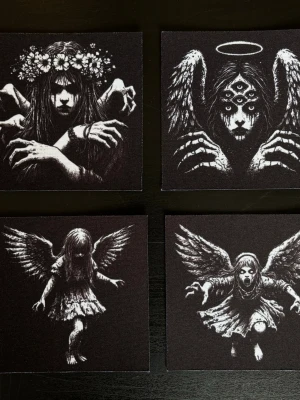 Set of 4 black&white goth back patched - Set of 4 black&white hand made screen print back patches  ✦Sew it into your jacket - It’s not iron on  ✦Measurements: 12cm x 12cm [each]  ✦Material: Fabric  ✦Technique: Digital transfer  ✦Shrink-proof and durable