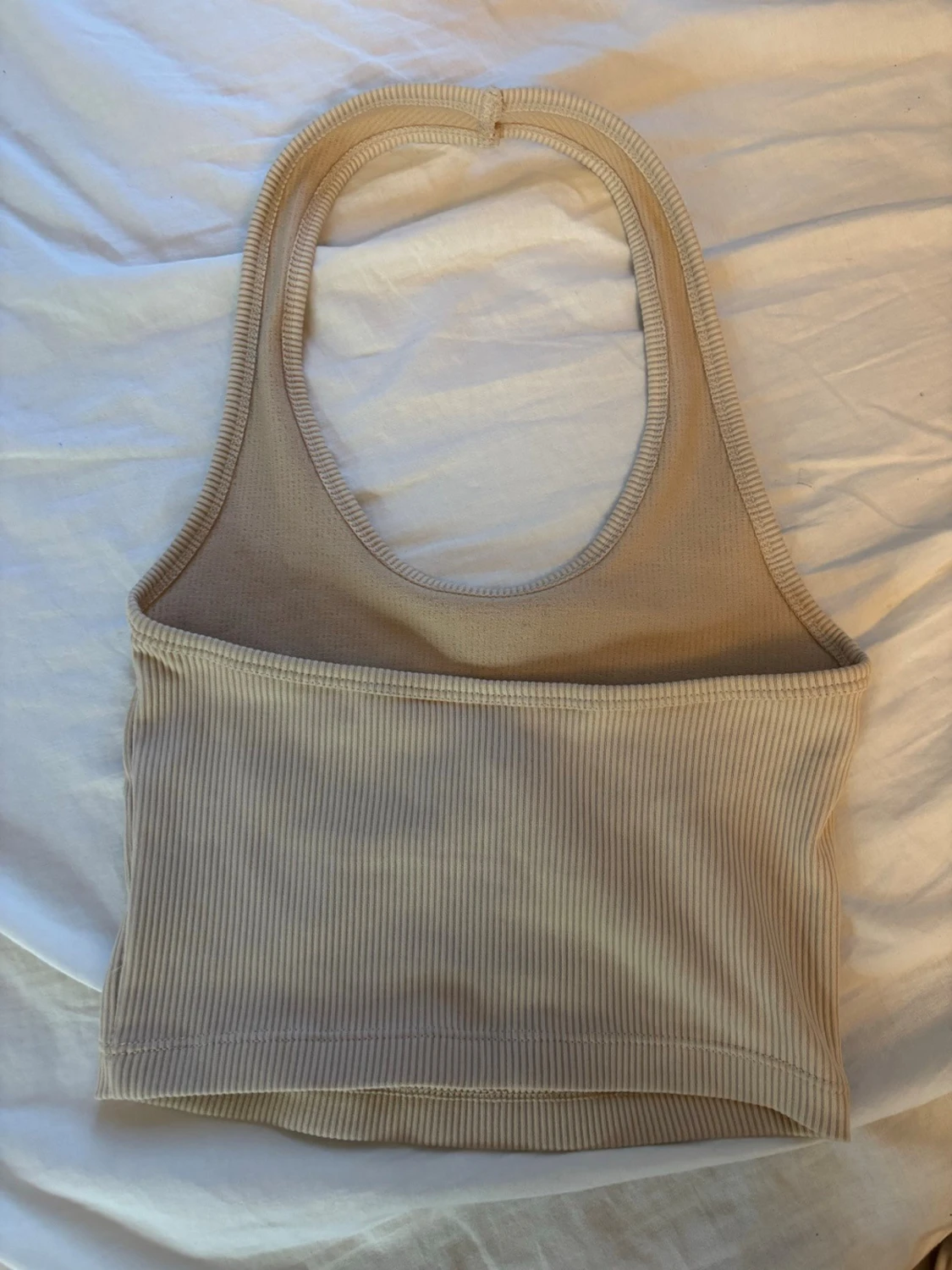 Beige ribbad linnetopp - 1