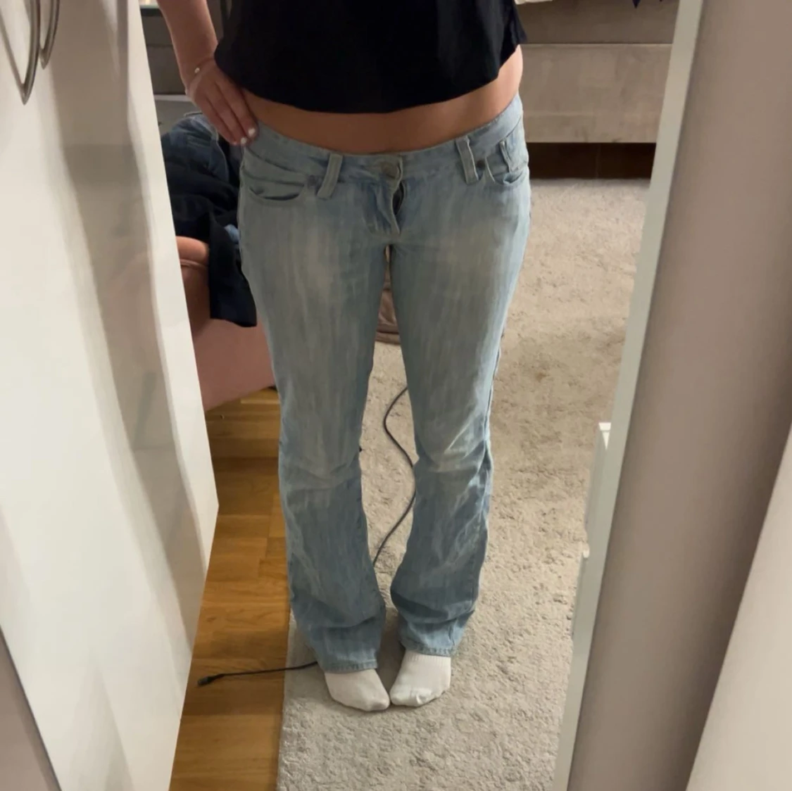 Ljusblå bootcut jeans låg midja - 2