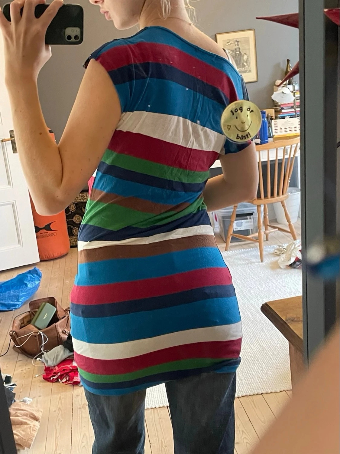 Randig cowlneck klänning - 2