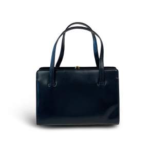 50's Leather Handbag  -Navy Leather -Excellent Condition -One Size  Measurements -Width: 24cm -Depth: 8cm -Height: 17cm